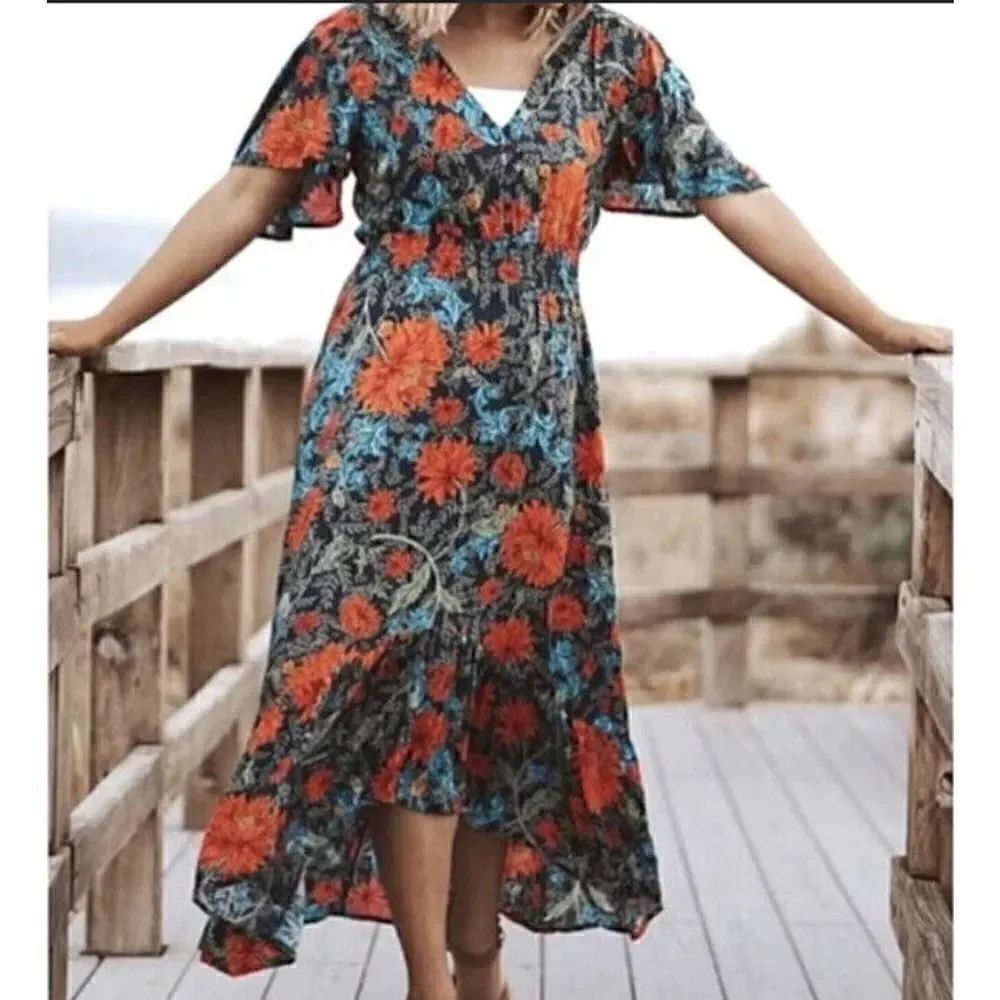 Abel the Label Fantasy Floral Tiered Cottage Core Dress Size XS Vacation Travel